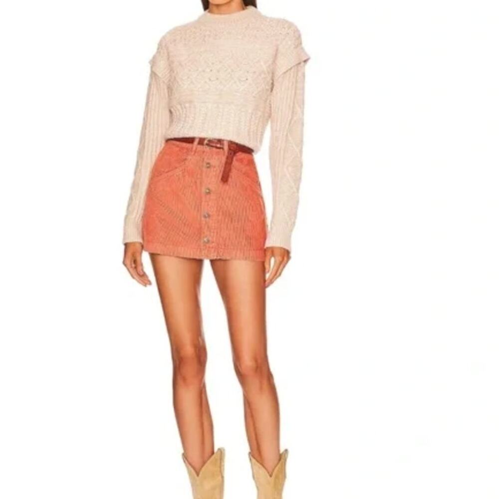Free People 100% Cotton Corduroy Burnt Orange Ray Mini Skirt • Size 6 🗣
